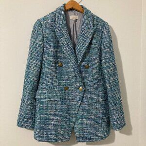 Ann Taylor Loft Womens Size 6 Blue Tweed-Style Blazer Fall Preppy Jacket Long